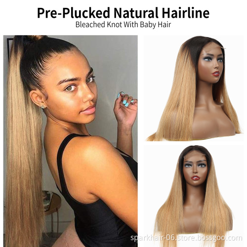 Ombre 4x4 Lace Closure Wig Straight Human Hair Pre-Plucked 1B/27 Lace Closure Wig For Women Lace Closure Straight Hair Wigs